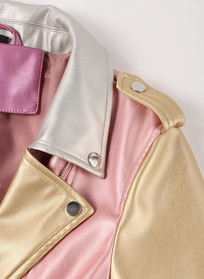 Take Two Color Block Zip Up Biker Jacket