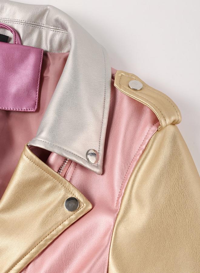 Take Two Color Block Zip Up Biker Jacket - Image 3