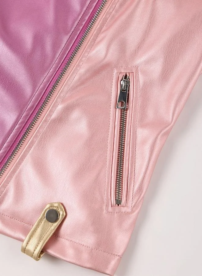 Take Two Color Block Zip Up Biker Jacket