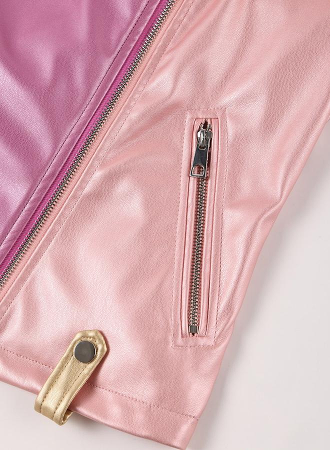 Take Two Color Block Zip Up Biker Jacket - Image 4