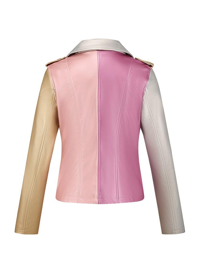 Take Two Color Block Zip Up Biker Jacket - Image 2