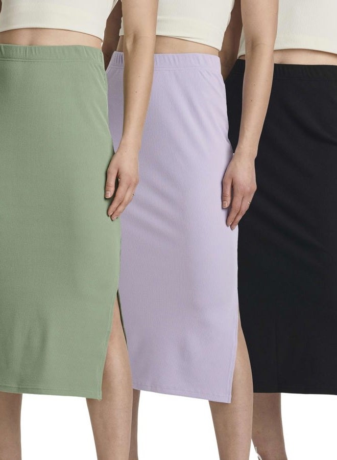 REALESSENTIALS Ladies Ribbed Midi Skirt with Slit- Set 5, XL - Image 1