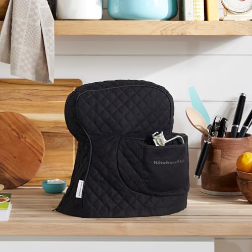 KITCHENAID Fitted Tilt-Head Solid Stand Mixer Cover with Storage Pocket, Quilted 100% Cotton, Matte Black, 14.4"x18"x10", NEW AND IMPROVED FIT - Image 2