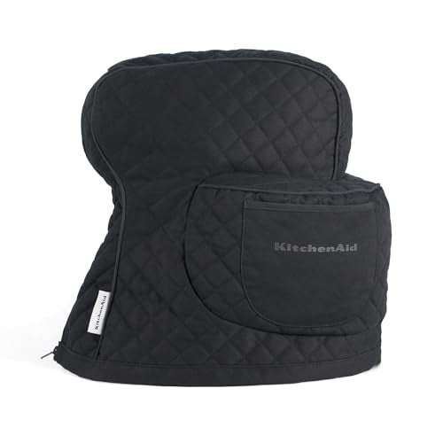KITCHENAID Fitted Tilt-Head Solid Stand Mixer Cover with Storage Pocket, Quilted 100% Cotton, Matte Black, 14.4"x18"x10", NEW AND IMPROVED FIT - Image 1
