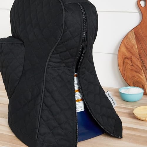 KITCHENAID Fitted Tilt-Head Solid Stand Mixer Cover with Storage Pocket, Quilted 100% Cotton, Matte Black, 14.4"x18"x10", NEW AND IMPROVED FIT - Image 5