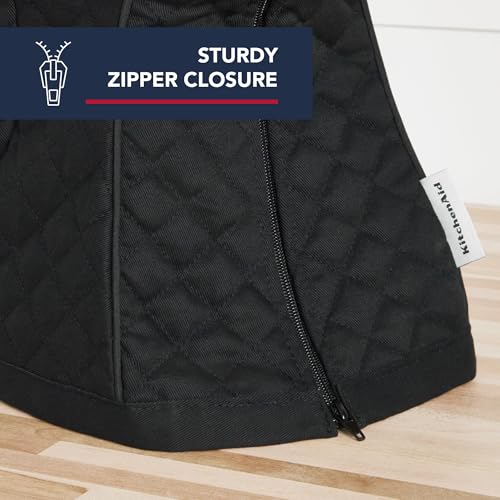 KITCHENAID Fitted Tilt-Head Solid Stand Mixer Cover with Storage Pocket, Quilted 100% Cotton, Matte Black, 14.4"x18"x10", NEW AND IMPROVED FIT - Image 3
