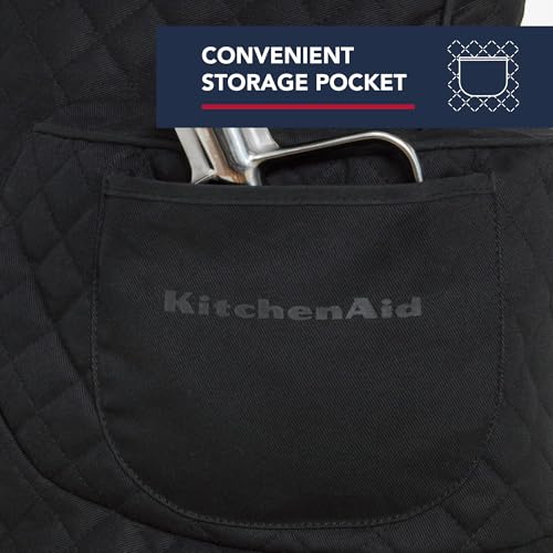 KITCHENAID Fitted Tilt-Head Solid Stand Mixer Cover with Storage Pocket, Quilted 100% Cotton, Matte Black, 14.4"x18"x10", NEW AND IMPROVED FIT - Image 4