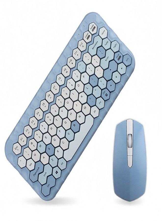 Mofii Honey Keyboard Combo Wireless 2.4G Mixed Color 83 Key Mini Keyboard Set with Honeycomb Key Caps for Girl Blue - Image 1
