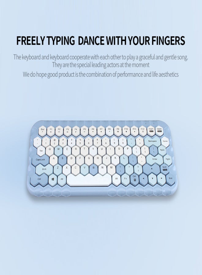 Mofii Honey Keyboard Combo Wireless 2.4G Mixed Color 83 Key Mini Keyboard Set with Honeycomb Key Caps for Girl Blue - Image 3