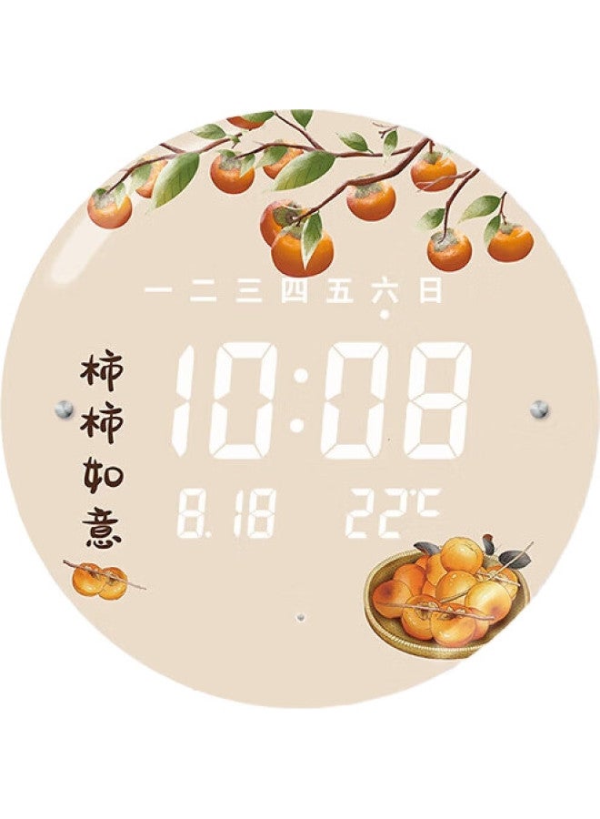 MOMEN Wall Clock, 30Cm, Led Night Light, Electronic Clock, Chinese Style, Living Room, Voice-Controlled, Wall-Mounted, Perpetual Calendar, Clock, Persimmon-Shaped, Auspicious - Image 3