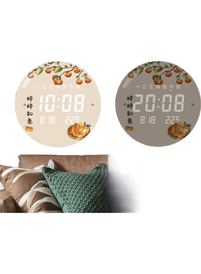 MOMEN Wall Clock, 30Cm, Led Night Light, Electronic Clock, Chinese Style, Living Room, Voice-Controlled, Wall-Mounted, Perpetual Calendar, Clock, Persimmon-Shaped, Auspicious - Image 1