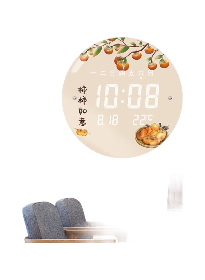 MOMEN Wall Clock, 30Cm, Led Night Light, Electronic Clock, Chinese Style, Living Room, Voice-Controlled, Wall-Mounted, Perpetual Calendar, Clock, Persimmon-Shaped, Auspicious - Image 2