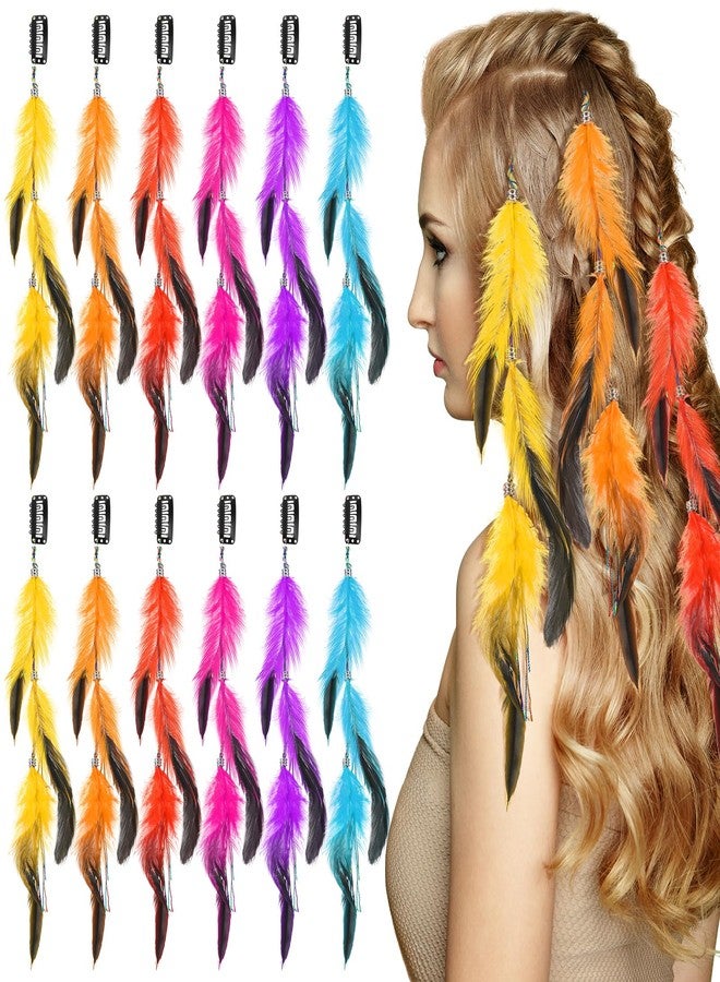 CHIROGRAPHY 4 Pcs Clip In Feather Hair Extensions for Women and Girls | Colorful Boho Feather Hair Clips with Comb | Decorative Hair Accessories for Party, Costume and Styling - Image 1