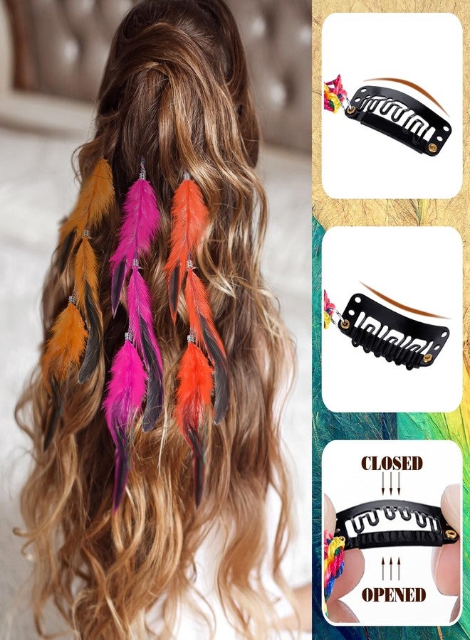 CHIROGRAPHY 4 Pcs Clip In Feather Hair Extensions for Women and Girls | Colorful Boho Feather Hair Clips with Comb | Decorative Hair Accessories for Party, Costume and Styling - Image 4