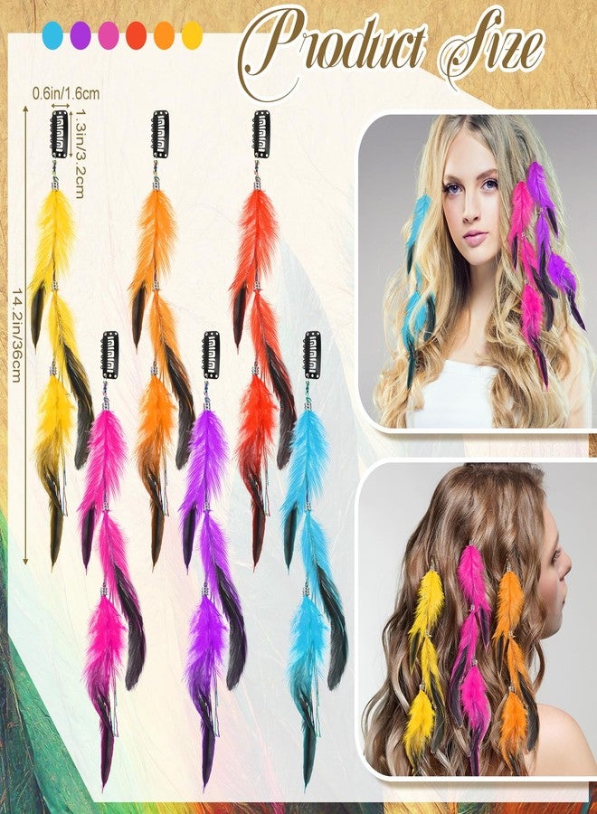 CHIROGRAPHY 4 Pcs Clip In Feather Hair Extensions for Women and Girls | Colorful Boho Feather Hair Clips with Comb | Decorative Hair Accessories for Party, Costume and Styling - Image 3
