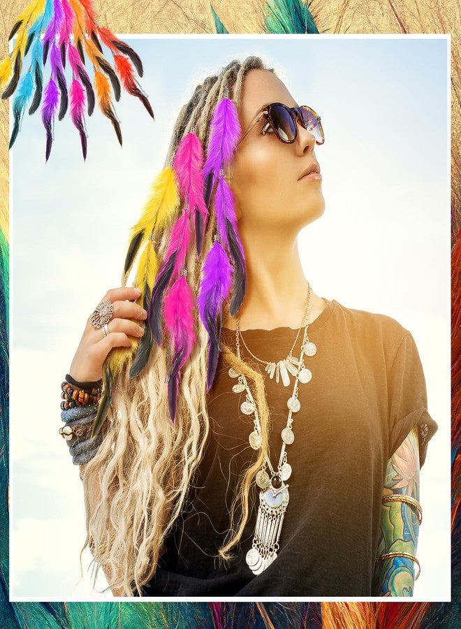 CHIROGRAPHY 4 Pcs Clip In Feather Hair Extensions for Women and Girls | Colorful Boho Feather Hair Clips with Comb | Decorative Hair Accessories for Party, Costume and Styling - Image 5
