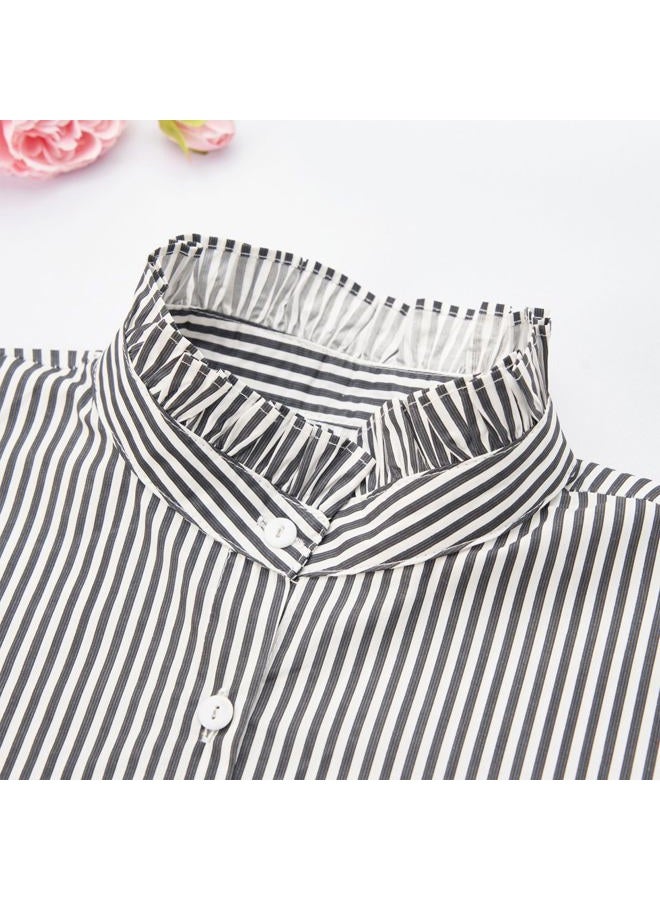 NIDMIDO Women Ruffle Mock Neck Detachable Half Blouse Shirts Fake Collar Dickey Collar Faux False Collar for Girls Green Stripe - Image 3