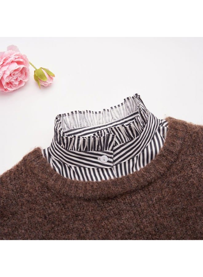 NIDMIDO Women Ruffle Mock Neck Detachable Half Blouse Shirts Fake Collar Dickey Collar Faux False Collar for Girls Green Stripe - Image 2