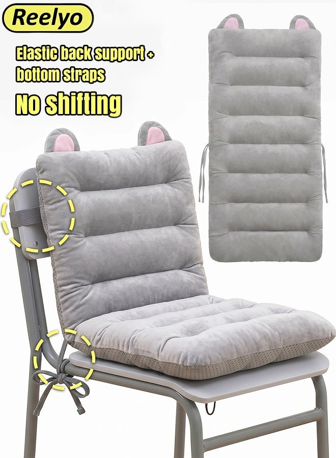 Reelyo Comfy Chair Cushion with Back Support, Thick Breathable Office Seat Cushion, All-in-One Integrated Soft Plush Lounger Cushion Pads, Fixing Band & Non-Slip Bottom, Detachable Washable Cover, High Quality PP Cotton Comfortable and No Deformation for Desk Chair Rocking Chair Car Seat Home Decor (Cute Grey Kitten Cat Design 85×45cm) - Image 1