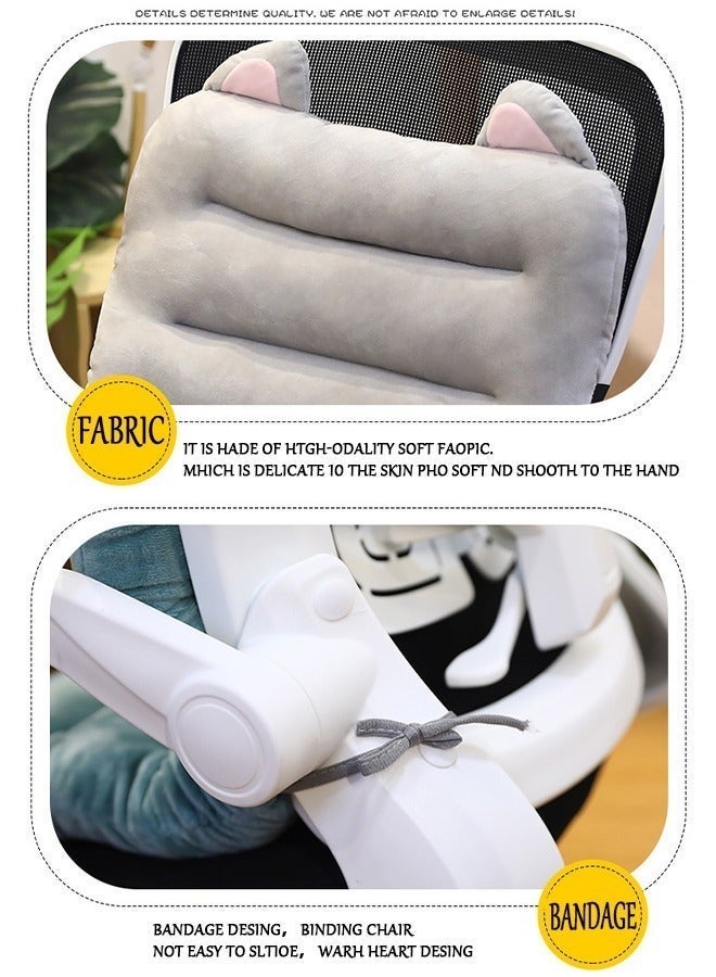 Reelyo Comfy Chair Cushion with Back Support, Thick Breathable Office Seat Cushion, All-in-One Integrated Soft Plush Lounger Cushion Pads, Fixing Band & Non-Slip Bottom, Detachable Washable Cover, High Quality PP Cotton Comfortable and No Deformation for Desk Chair Rocking Chair Car Seat Home Decor (Cute Grey Kitten Cat Design 85×45cm) - Image 4