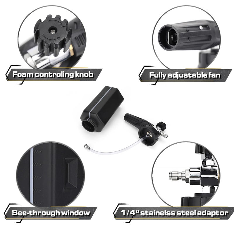 Blackline Foam Cannon for Pressure Washers (Wide Mouth), Durable Car Wash Foam Gun, Easy to Use & Adjust, Creates Thick Foam, 1L Bottle & Snow Foam Lance w/ 1/4" Quick Connect - Image 5