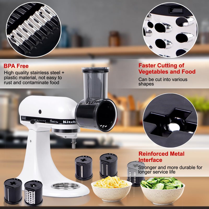PQPO Slicer & Shredder Grater Attachment Compatible with KitchenAid Stand Mixer, 5 Blades Cheese Grater Attachment,Salad Machine with Vegetable Slicer, Salad Maker - Image 4