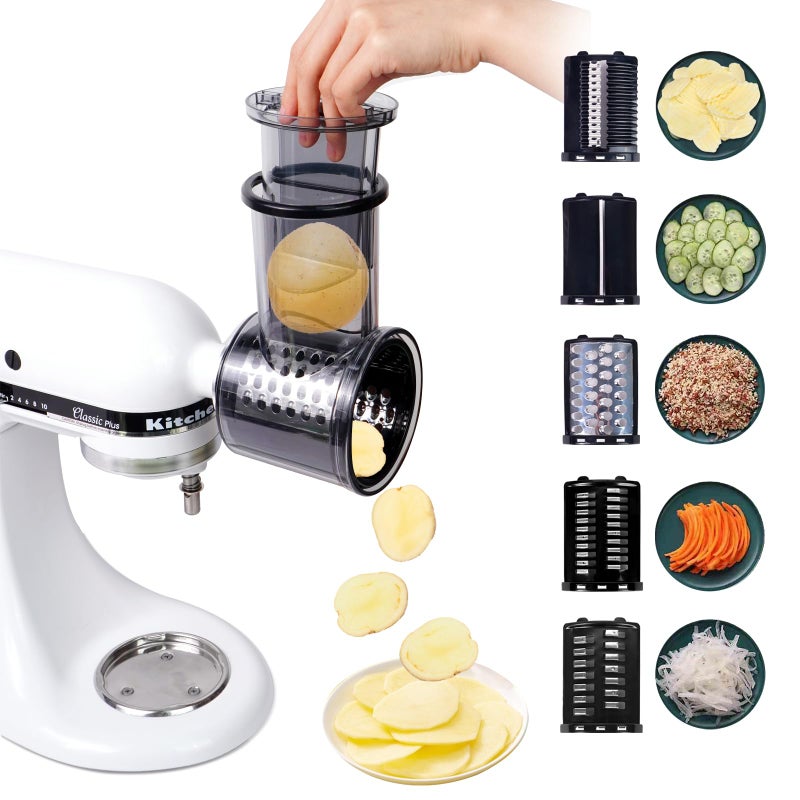 PQPO Slicer & Shredder Grater Attachment Compatible with KitchenAid Stand Mixer, 5 Blades Cheese Grater Attachment,Salad Machine with Vegetable Slicer, Salad Maker - Image 1