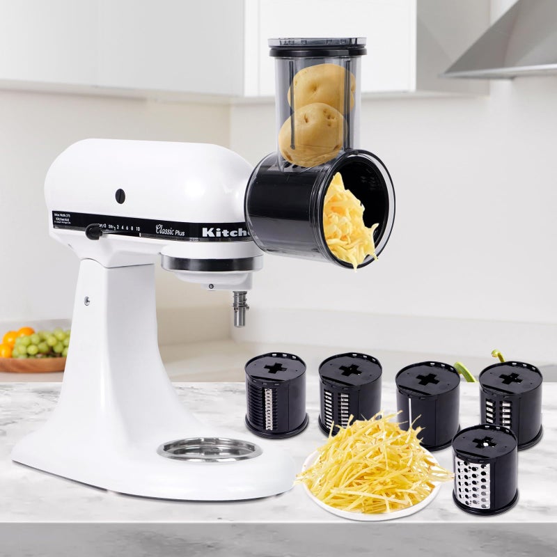 PQPO Slicer & Shredder Grater Attachment Compatible with KitchenAid Stand Mixer, 5 Blades Cheese Grater Attachment,Salad Machine with Vegetable Slicer, Salad Maker - Image 2