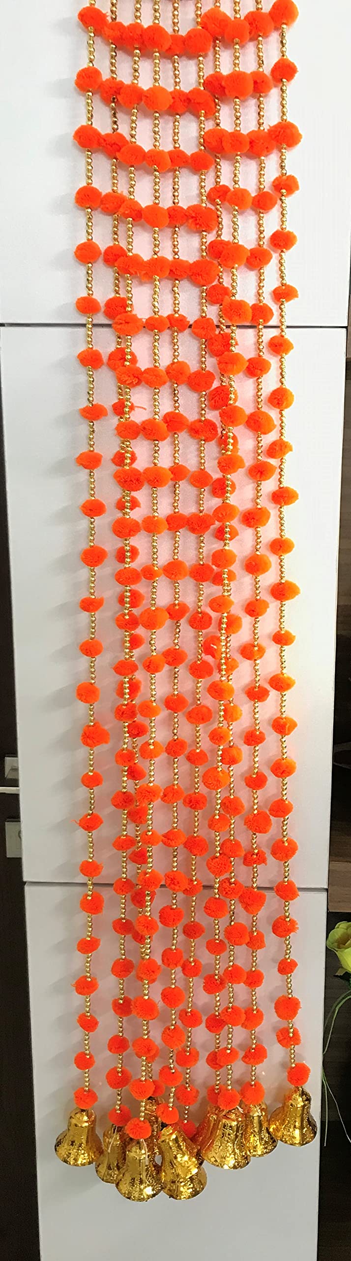 Magpie Document Bag Magpie Collections Handmade Orange Strings Pom Pom for Door,Wall Hanging Bandhanwar Toran, Garland for Decoration Diwali Festival,Navratri,Wedding (6FT,5 Strings) - Image 1