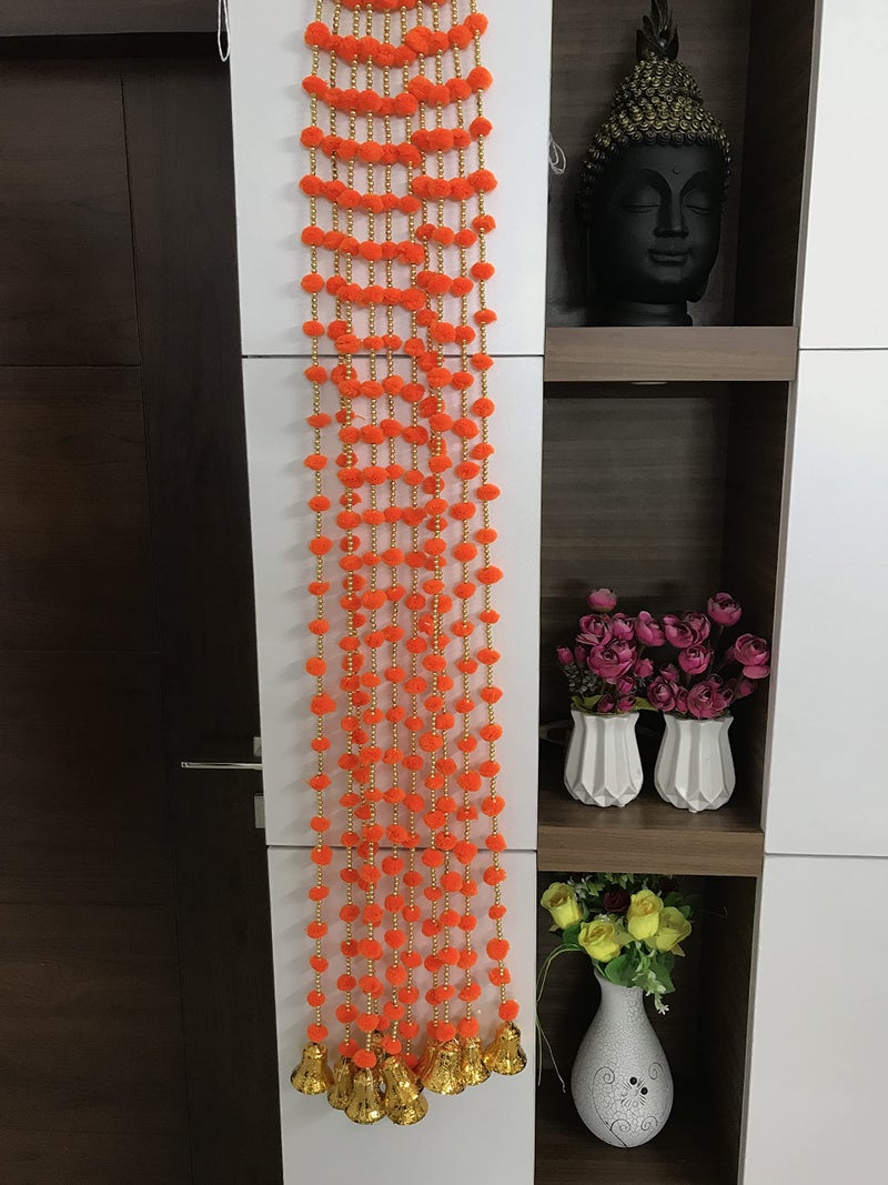 Magpie Document Bag Magpie Collections Handmade Orange Strings Pom Pom for Door,Wall Hanging Bandhanwar Toran, Garland for Decoration Diwali Festival,Navratri,Wedding (6FT,5 Strings) - Image 3