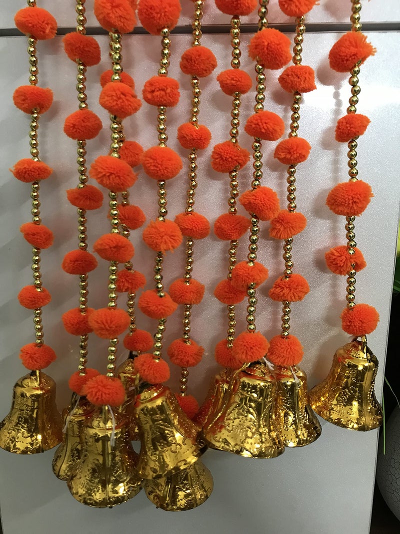 Magpie Document Bag Magpie Collections Handmade Orange Strings Pom Pom for Door,Wall Hanging Bandhanwar Toran, Garland for Decoration Diwali Festival,Navratri,Wedding (6FT,5 Strings) - Image 4