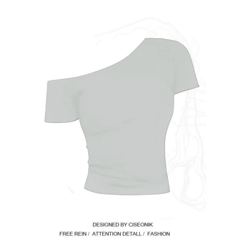Pure Desire Girl Slim Fit Irregular Off-Shoulder Long Sleeve T-Shirt Women'S Early Autumn Design Solid Color Easiest For Match Top Ins - Image 1