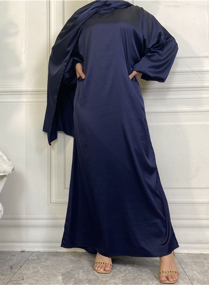 Loquat Satin Side Pocket Dress With Hijab Abaya  - Image 1