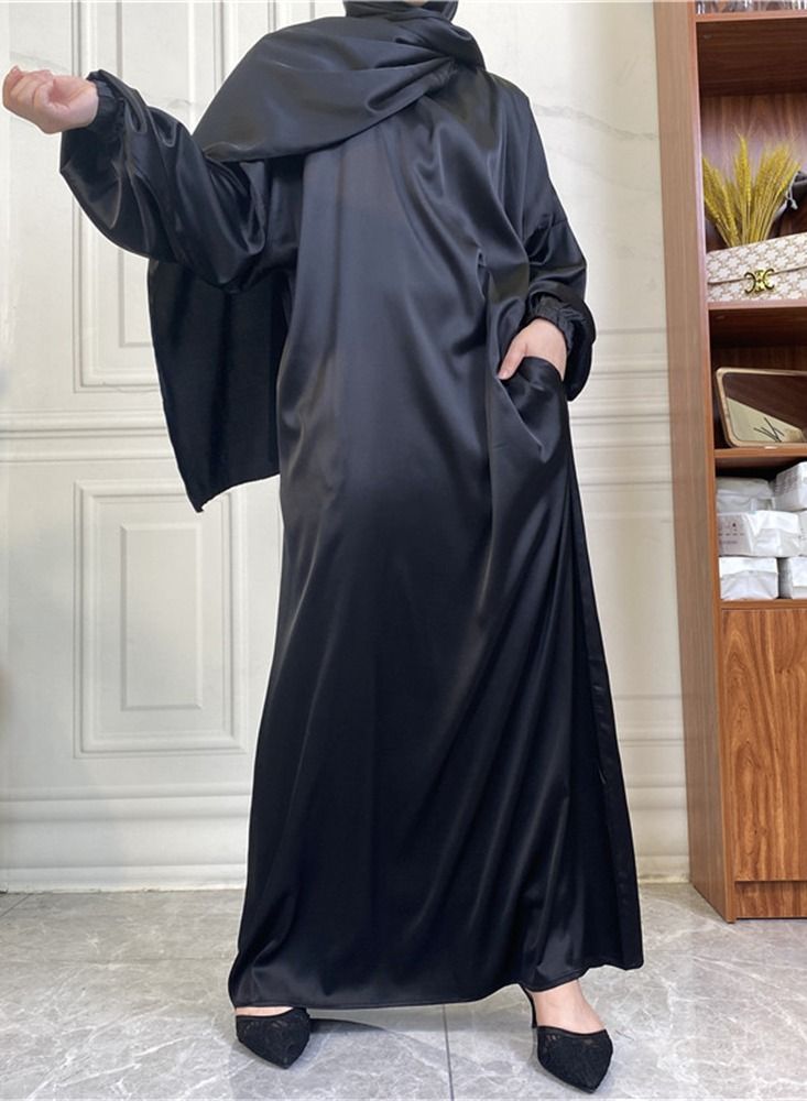 Loquat Satin Side Pocket Dress With Hijab Abaya  - Image 2