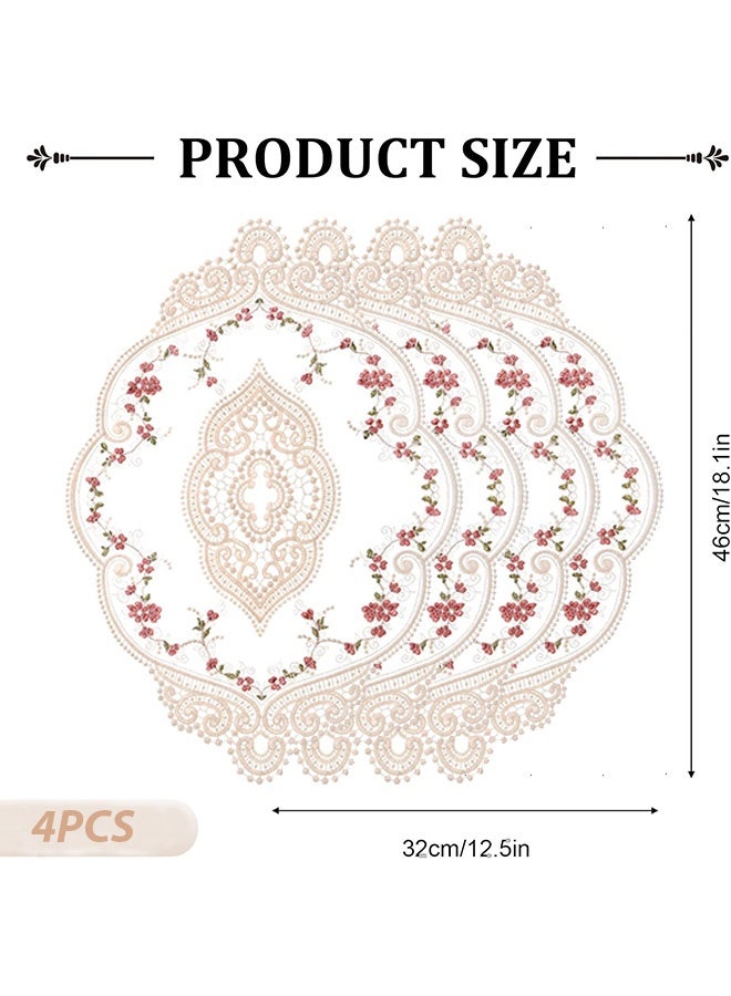 Quantum 4 PCS Place Mats, Vintage Oval Lace Table Placemats, Embroidered Dinning Table Place Mats for Home Kitchen Wedding Decoration - Image 2