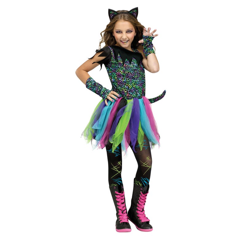 Fun World Wild Cat Rainbow Animal Child Halloween Costume Black Blue Pink Medium