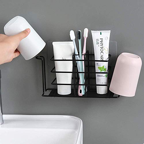 ZEBROC Toothbrush Holder Wall-Mounted, Stainless Steel Toothpaste Holder Bathroom Accessories Organizer, Kitchen Things Storage Organiser (Black, 21 X 7 X 11 Cm) - Image 1