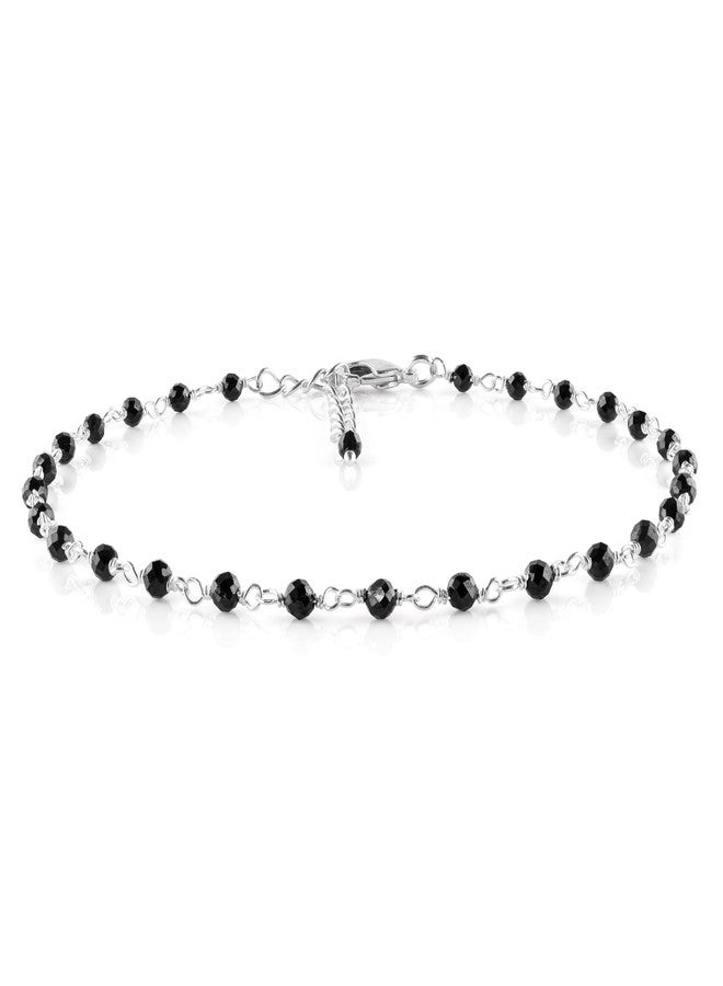 Yanara سوار كاحل يانارا من حجر التورمالين الأسود للنساء مجوهرات بوهو صيفية رقيقة للشاطئ للفتيات مصنوعة يدويًا مع تعويذة مسبحة بطول 9+1.5 بوصة هدايا لها - Image 1