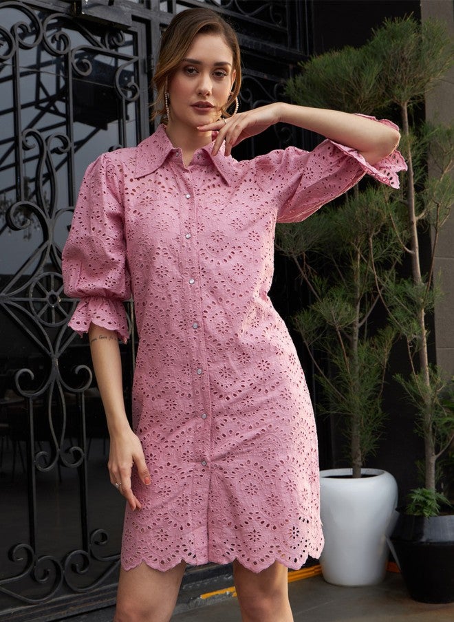 Athena Schiffli Cotton Shirt Dress for Women - Image 1
