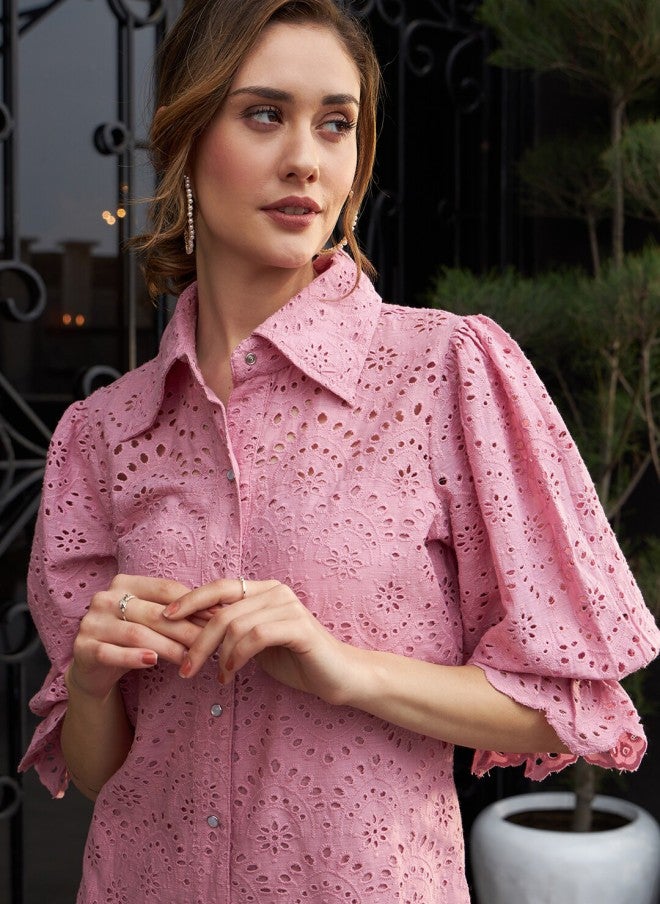 Athena Schiffli Cotton Shirt Dress for Women - Image 2