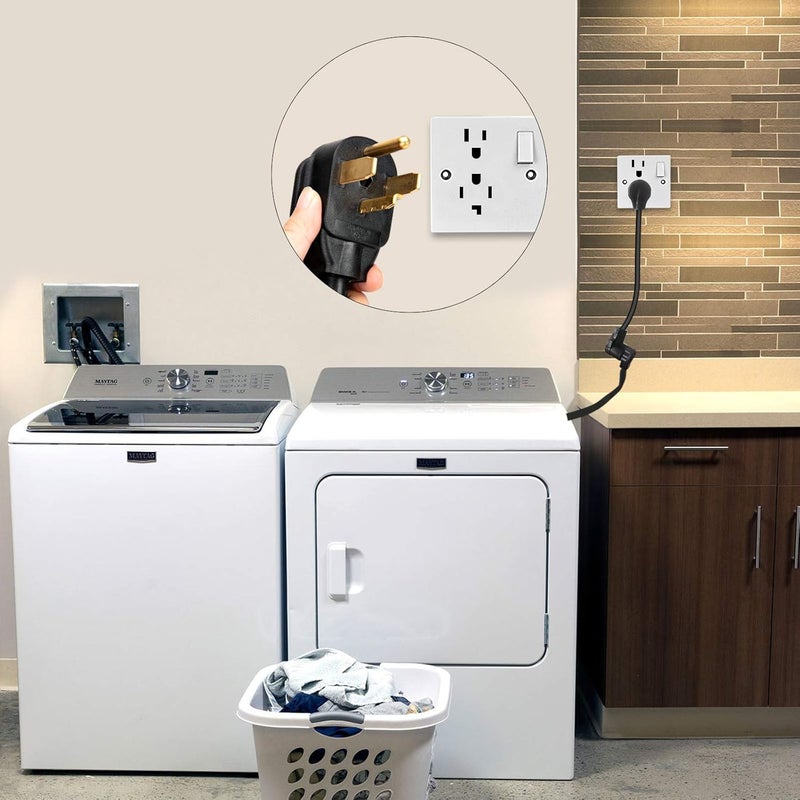 WELLUCK 1.5FT 3 Prong to 4 Prong Dryer Adapter, 3 to 4 Prong Dryer Plug Adapter, 4 Prone Dryer Outlet Adapter, 14-30P Male to 10-30R Female Receptacle for Old Clothes Dryer Converter, 30A, 250V - Image 2