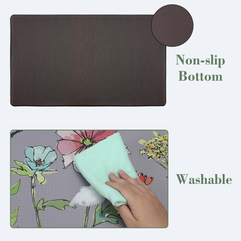 Serwrsw Kitchen Mats for Floor 2 Piece Grey, Colorful Flower Butterfly Kitchen Floor Mats for in Front of Sink, Floral Kitchen Rugs Non Slip Washable - Image 5