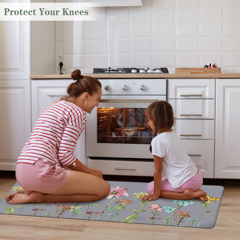 Serwrsw Kitchen Mats for Floor 2 Piece Grey, Colorful Flower Butterfly Kitchen Floor Mats for in Front of Sink, Floral Kitchen Rugs Non Slip Washable - Image 3