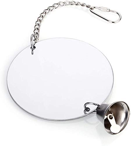 Litewoo Bird Mirror Toy with Bell Swing Hanging Ringer Leather Mirror Toy Parrot Cage Accessories Decoration for Small and Medium Parakeet Cockatiel Finch Lovebird Conure Budgie Cockatoo African Grey E - Image 1