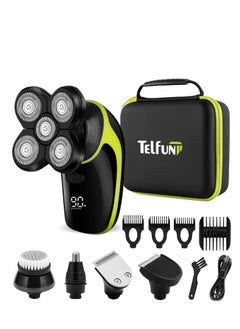 Telfun Head Shavers for Bald Men, 5-in-1 Head Electric Razor with Nose Hair Sideburns Trimmer, Waterproof Wet/Dry Mens Grooming Kit, LED Display, IPX7-Waterproof, Gifts Travel Case