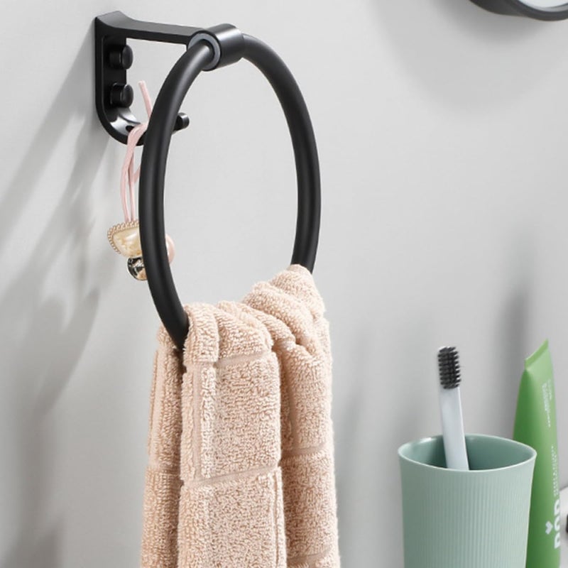 Matte Black Hanging Towel Ring with Hook Waterproof Aluminum Wall-Mounted Towel Rack for Bathroom - Image 5