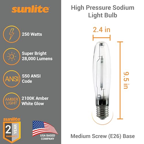 Sunlite 03634-SU LU250/MOG 250 Watt High Pressure Sodium Light Bulb, Mogul Base (E39), ANSI Code S50, 28000 Lumen, 24000 Life Hours, Clear, 2100K - Image 2
