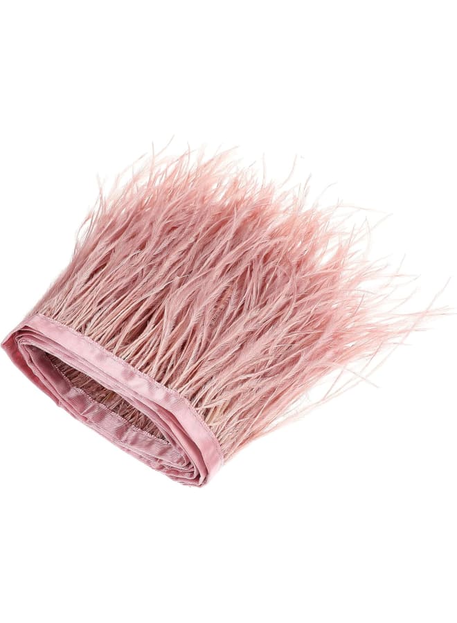 Feather Clothing Accessories Ostrich Feather Trim with Satin Sewing Fringe Feather Ribbon for Dress Crafts Clothes 2m aging (leather Powder) - Image 1