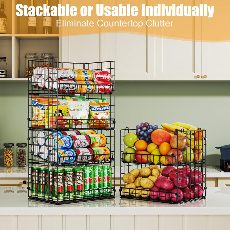 JKsmart 6-Tier Stackable Wire Basket, Can Organizer for Pantry Kitchen, XXL Metal Storage Shelves with Dividers & Handles, Easy Assembly Space Saving Storage Bins for Snacks Fruits Veggies - Image 2