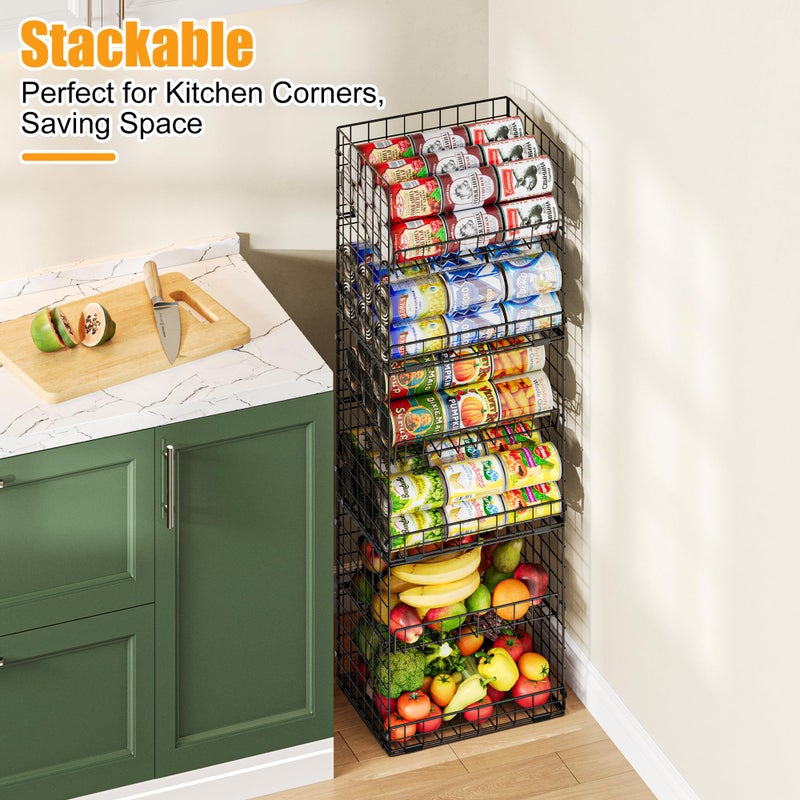 JKsmart 6-Tier Stackable Wire Basket, Can Organizer for Pantry Kitchen, XXL Metal Storage Shelves with Dividers & Handles, Easy Assembly Space Saving Storage Bins for Snacks Fruits Veggies - Image 5